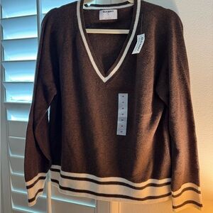 NWT Old Navy Chocolate V-Neck Stripe Sweater